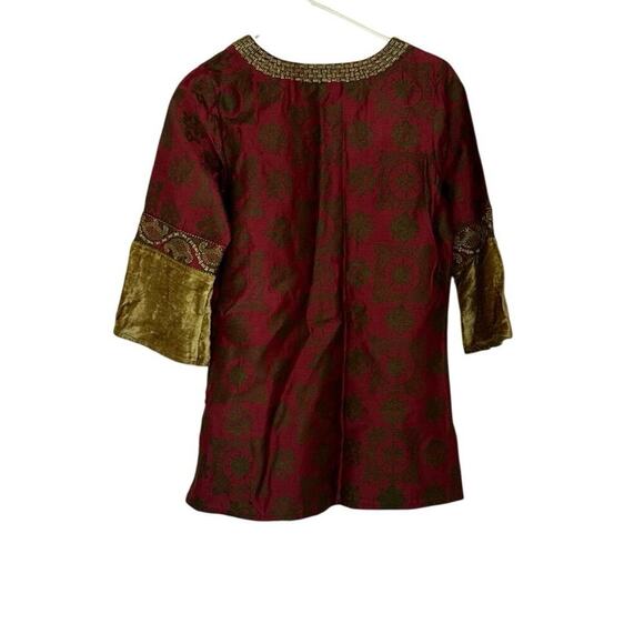 Tracy Porter Women’s Boho Brocade Tunic Top Burgundy Gold Size M Embellished - Picture 2 of 8